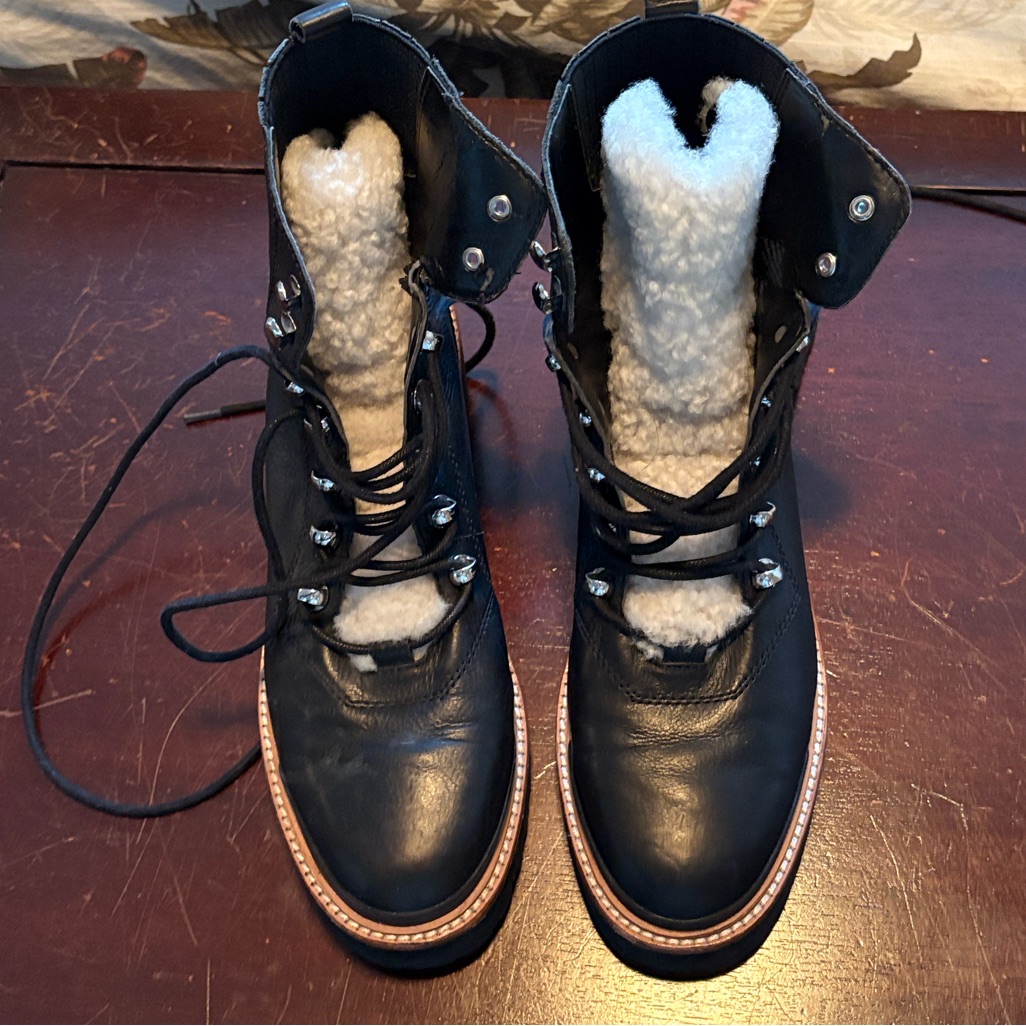 Marc Fisher Black Leather Boots With Shearling Lining